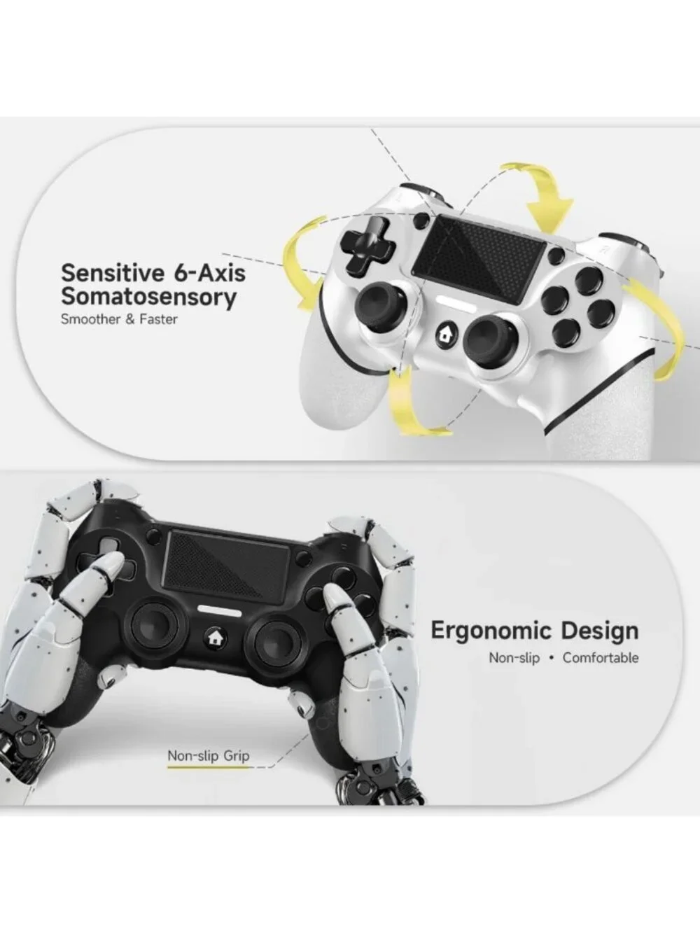 Wireless PS4 Controller 2 Pack with Non-Slip Grip & USB-C Cable - Black/White